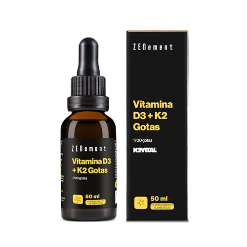 Vitamina D3 + K2 Gotas - Ingredientes Premium K2VITAL® MK-7 All-Trans 99,7% y Vitamina D3 Natural de Lanolina - para los Huesos y el Sistema Inmunitario - 1700 Gotas (50 ml) - Zenement