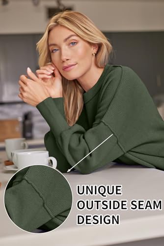 Image of LILLUSORY Women's Oversized Batwing Sweaters 2026 Fall Outfits Trendy Crewneck Knit Side Slit Fashion Pullover Tops