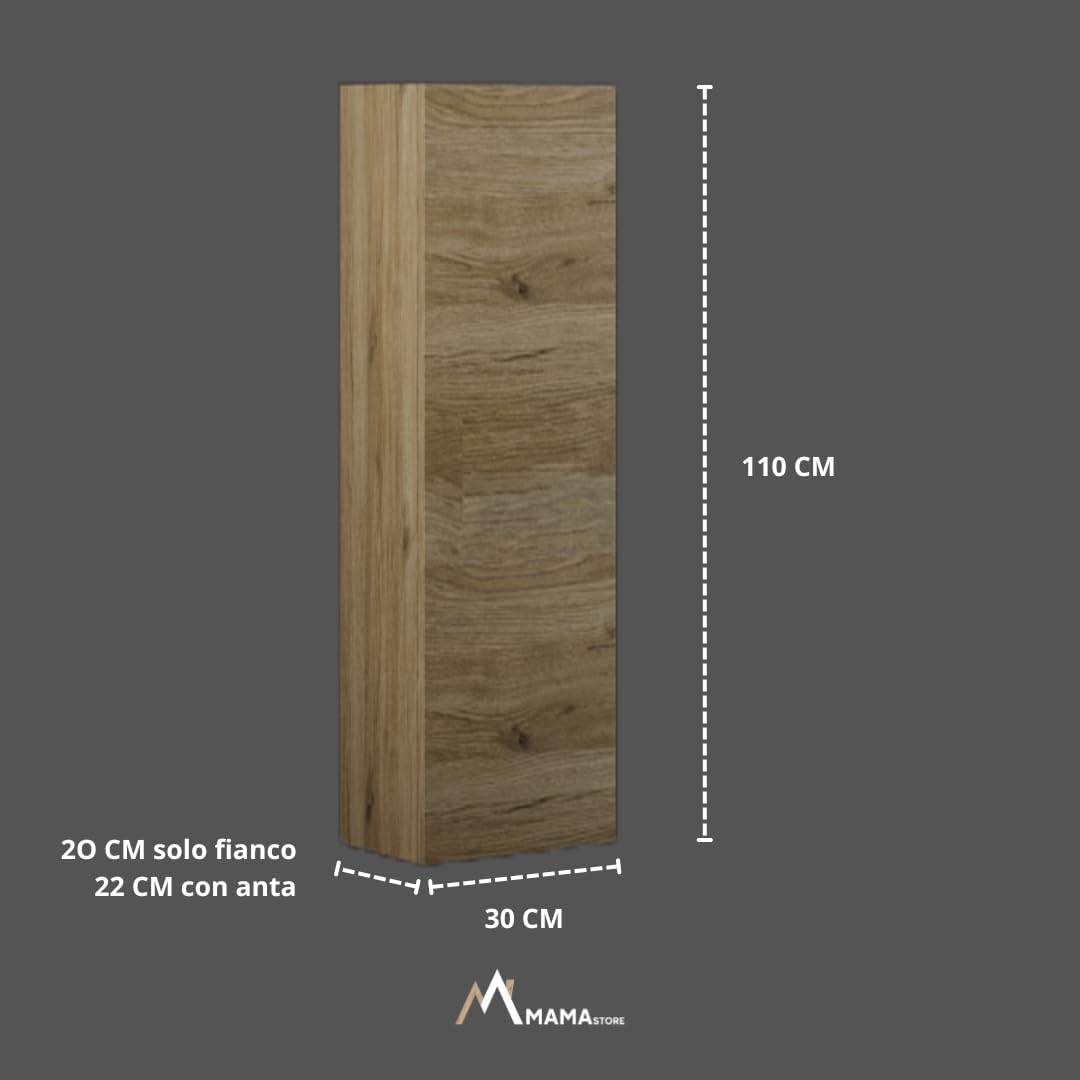 MaMa Store Atena Colonna in Kit Reversibile con sistema di apertura push and pull, Laminato, QUERCIA NATURALE L. 30 X P. 22 X H. 110 Cm