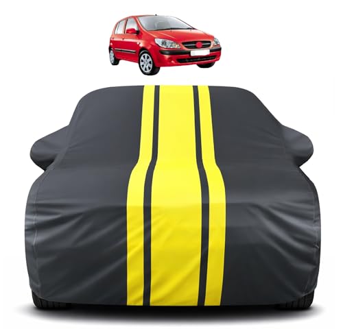 Image of Auto Hub Car Cover Compatible with Hyundai Getz with Mirror Pocket, Soft Cotton Lining, Getz Car Cover Waterproof - Yellow-Black