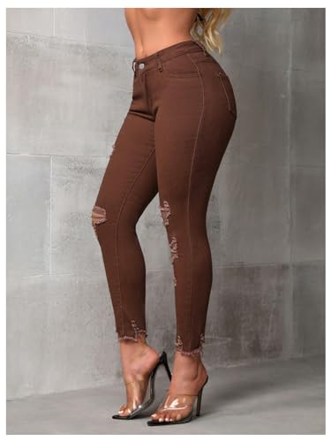 WDIRARA Women's Ripped Distressed Frayed Skinny Jeans Stretch Denim Pants4