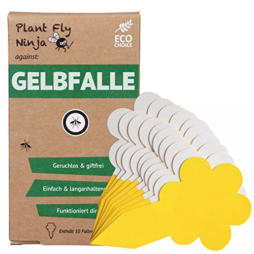 Super Ninja Trauermücken Bekämpfen mit Gelbsticker - 10 Stück - Hochwirksame und Ökologische Gelbtafeln für EIN Trauermückenfrei Haus - Einfache Anwendung - Bis zu 3 Monate