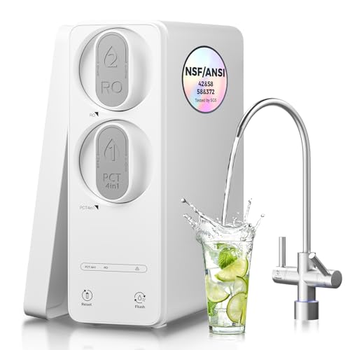 Ecoviva Under Sink Tankless 8 Stage Reverse Osmosis Water Filter with SGS 58 Certified, 600 GPD & 2.5:1 Pure to Drain Ratio, Under Sink RO Water Flitration System for Home, Dual Output Option White