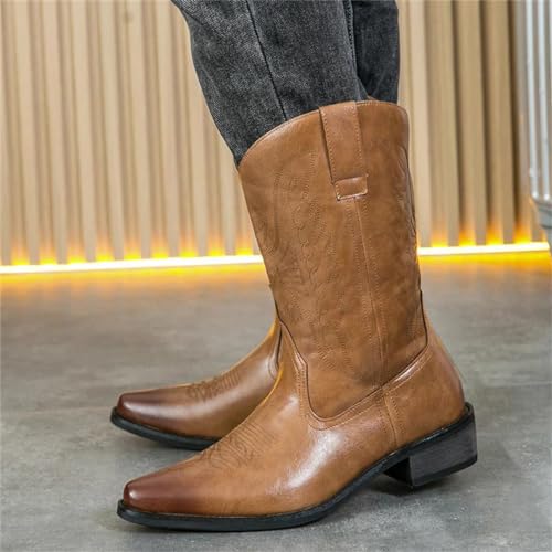 Lmtossey Heren Klassieke Antislip Mid Kalf Western Laarzen Cowboy Laarzen Handgemaakte Lederen Schoenen Mannen Punk Stijl Rijlaarzen - Afbeelding 3