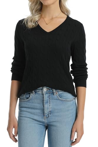 QUALFORT Women's 100% Cotton Cable Sweaters...