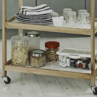 Image of 3-Tier Solid Wood Rolling Bar Cart - Wine Serving Trolley with Wheels, Kitchen Storage, Seasoning Rack - Dining Room (Brown Polish, Style 5)