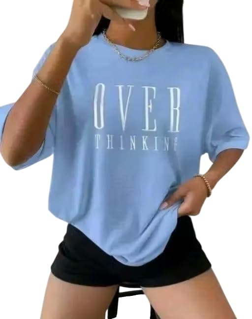 Image of Women's Printed Oversized T-Shirt | Loose Fit Half Sleeve Round Neck Casual Tee | Soft & Comfortable Trendy T-Shirt for Women & Girls