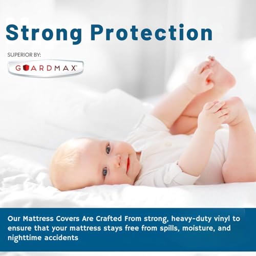 Image of Guardmax Heavy Gauge Vinyl Cot Size Mattress Protector - Waterproof & Dust Proof Mattress Cover with Stretchable Pockets - Soft, Comfortable, & Noiseless Waterproof Fitted Sheet.(33 x 75 X 10)
