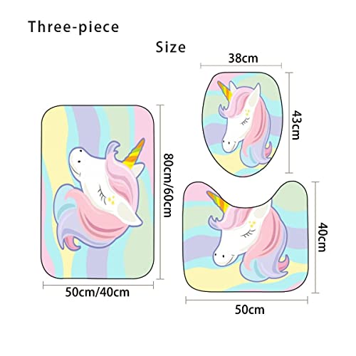Zifarm Badematte rutschfeste 50x80 cm Einhorn-Cartoon Badvorleger-Set 3D Drucken Niedlich, Bunt Mikrofaser Flanell… – Bild 3