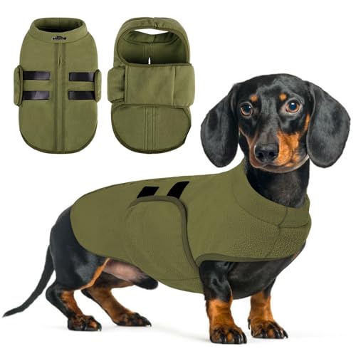 Queenmore Fleece Pullover Hund Hundemantel Winter, Hundepullover Fleece Kleine Hunde Für Dackel, Chihuahua, Bulldog, Yorkshire, Olivgrün, XS