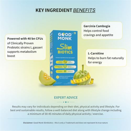 Image of Good Monk Slimbiotics with Garcinia Cambogia, L-Carnitine, Prebiotics & 40 Bn CFU Probiotics | Weight Loss for Women & Men | Boosts Metabolism & Reduces Cravings Naturally | 30 Days Pack