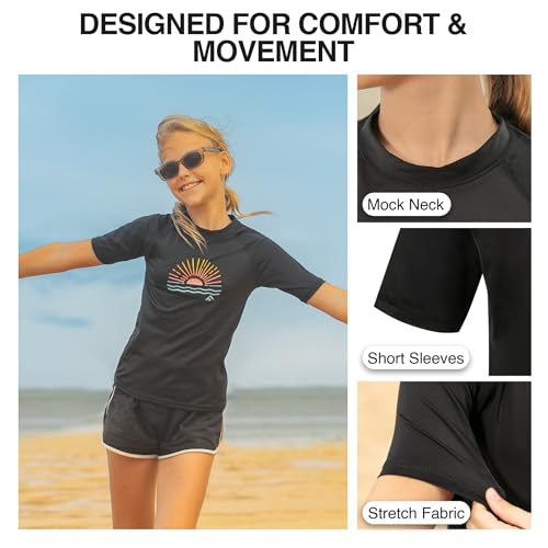 Image of Kanu Surf Girls' Karlie Rash Guard UPF 50+ Sun Protection Short Sleeve Swim Shirt