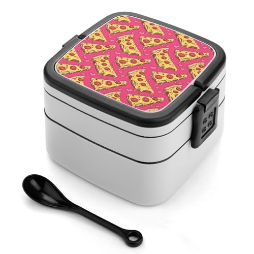 TZTTZT Caja bento con estampado de pizza rosa, pequeño recipiente de ensalada para almuerzo, bonitos recipientes para adultos, mujeres y hombres, reutilizable, doble almuerzo, apilable