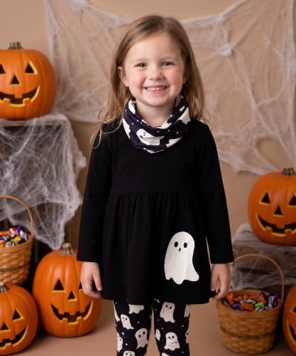 Image of Unique Baby Girls Kids Toddler 3pc Outfit Set Long Sleeve Lightweight Tunic Top Leggings and Scarf