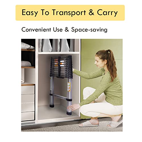 2.6m/8.5ft Heavy Duty Stainless Steel Telescoping Extendable Ladder - Multi Purpose Loft Garden Roof Stair Ladder with Safety Button, Adjustable Step 6 2.6m/8.5ft Heavy Duty Stainless Steel Telescoping Extendable Ladder - Multi Purpose Loft Garden Roof Stair Ladder with Safety Button, Adjustable Step - Image 6