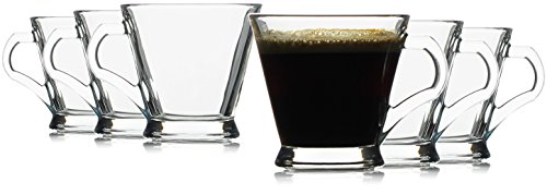 Serami Hikari 6oz Espresso Glass Cups w/ Handles. Perfect for Nespresso, Coffee, Cappuccino or Any Other Short Drinks, Set of 6