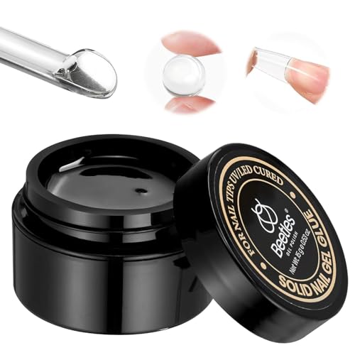 Beetles Solid Nail Glue Gel for Tips, 15g Strong Adhesion for Press on Acrylic Tips, Clear Hard Gel 3D Sculpting for Christmas Nail Art UV Light Cured