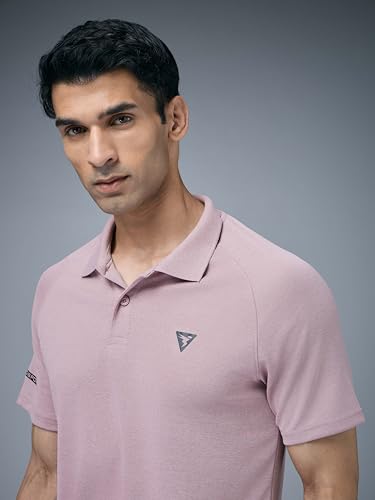 Image of TECHNOSPORT Men's 100% Polyester Slim Fit Self-Design Half Sleeve Polo T-Shirt with Double Cool, SPF50+ Properties for Gym, Workout 7 Regular Use