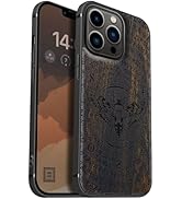 Carveit Funda Magnética De Madera Para IPhone 13 Pro [madera Natural Y TPU Suave Negro] Funda Protectora De Madera única A Prueba De Golpes Compatible Con Magsafe (búho Y Cráneo, Nogal