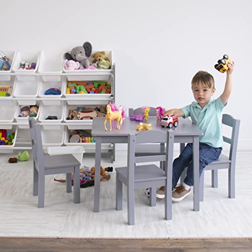 Image of Humble Crew Kids Table and Chair Set, Toddler Activity Table with 4 Chairs for Play, Crafts, Snacks & Learning, Wooden Kids Furniture for Playroom & Bedroom, Grey