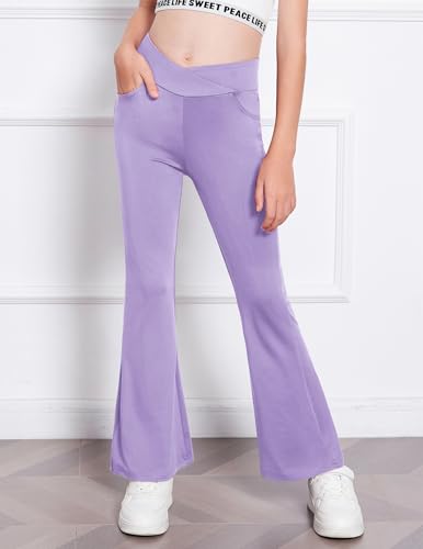 Image of Zaclotre Girls Flare Leggings High Waisted Yoga Pants with Pockets 5-16 Y