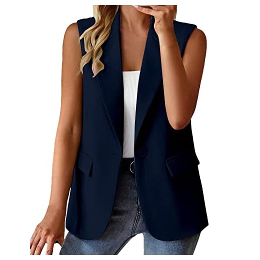 KEIZHUONIQIU Traje de mujer Chalecos Cuello Solapa Negocios Casual Blazer Chaqueta Vintage Blazers Chaleco sin Mangas Chaleco Clásico con Bolsillo Chaleco de Mujer Color Sólido, marine, XL