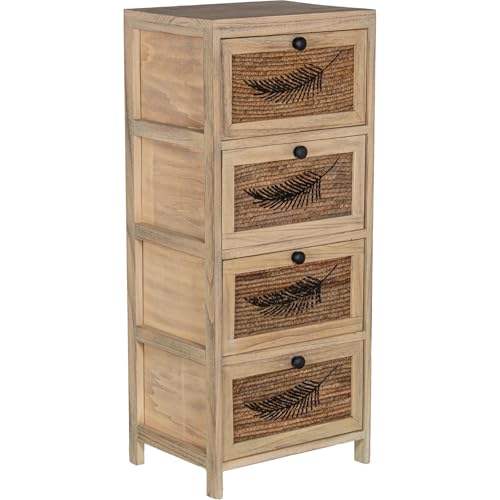 CAJONERA MADERA C/4 CAJONES MIMBRE DECO. HOJA, MADERA PAULOW_40X30X94CM CAJONES:36X28X19CM