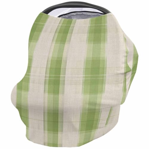 Nursing Cover for Breastfeeding Scarf, Retro Beige Green Plaid Buffalo Spring Baby Car Covers Super Soft Multi Use for Canopy Shopping Cart Cover Blanket Stroller Cover