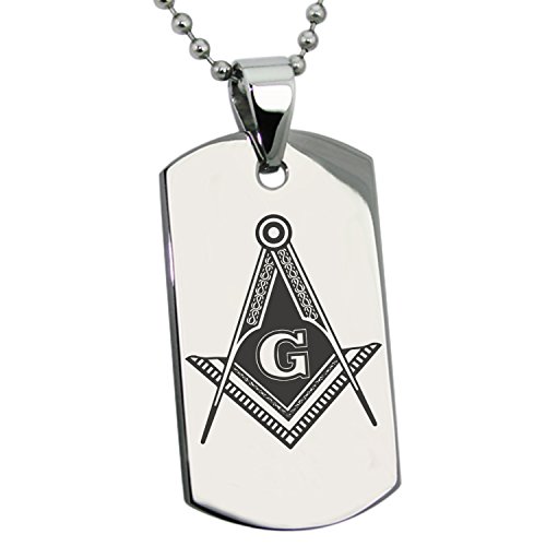 Stainless Steel Freemasons Masonic Royal Compass Symbol Dog Tag Pendant Necklace