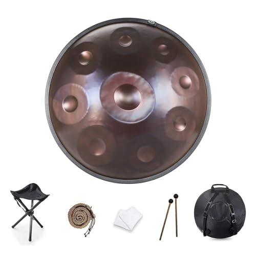 Handpan Drum 9/10/12 Notas 22 Pulgadas Handpan Drum 432Hz/440Hz Re Menor para Curación de Sonido, Meditación Personal, Yoga, con Bolsa Suave, Baquetas, Handpan Drum (L-9 Notas (440Hz))