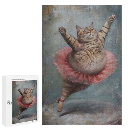 para Adultos 1000 PCS Rompecabezas Hilarious Fat Ballet Cat Rompecabezas para Adultos Juguetes Antiestrés Difícil Difícil Actividades Divertidas En Casa 1000 PCS