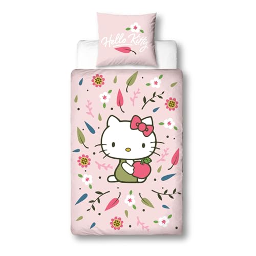 Character World Juego de ropa de cama de 135 x 200 cm, diseño de Hello Kitty, 80 x 80 + 135 x 200 cm, para niños y adolescentes, microfibra, agradable y suave, idea de regalo