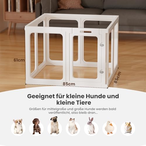 Gardner Pet Acryl Welpenauslauf, 60 cm 8 Panels hundelaufstall für Wohnung, Welpenlaufstall faltbar, Transparent, mit Saugnäpfen Laufstall Hund, geeignet für Welpen, Kaninchen, Katzen, Schweine, Weiß