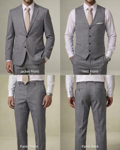 Image of YND Men's 3 Piece Suit with Tie, Solid Color Slim Fit Jacket Vest and Pants