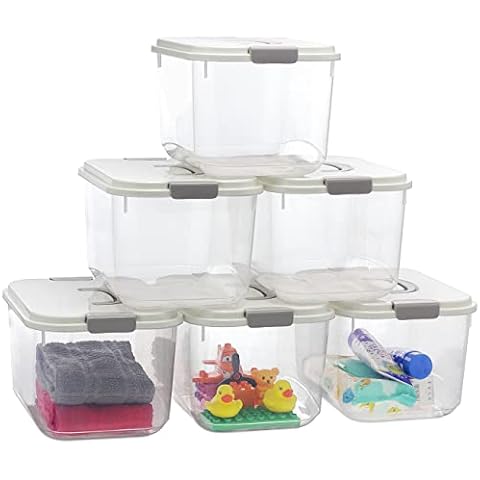 EZOWARE 13 L durchsichtige Aufbewahrungsbox mit Deckel, 6 Stück tragbare Transparent Tragebehälter Plastikbox Organizer mit oberer Griff für Haushalt, Küche, und Badezimmer Aufbewahrung Cover