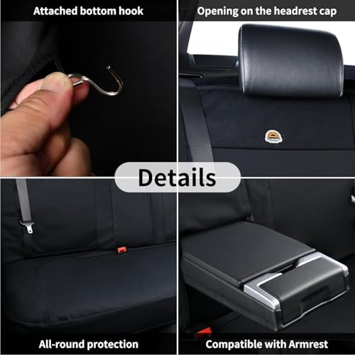 Image of Coverado Canvas Universal Car Seat Covers - Rear & Auto Seats Protectors for Kids & Dogs - Fits Most Vehicles Trucks SUVs /Black