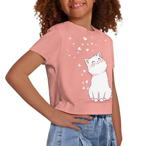 Image of Girls Fashion Crewneck Tee Shirts Casual Short Sleeve Crop Top Summer Outfits 5-14 Years Old