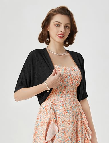 Belle Poque Women's Open Front Bolero Shrug Batwing Short Sleeve Cropped Cardigan Lightweight2