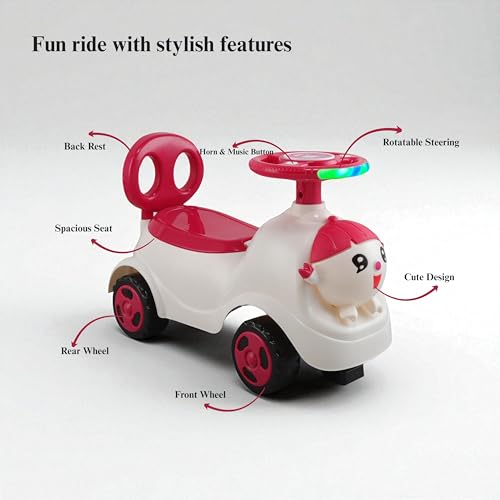 Image of kidsROAR Push Ride On Car for Kids 1-5 Years | Baby Push Car with Music, 3D Lights & Backrest | Premium Ride On Toy Supports Up to 35kg (Cartoon, RED)