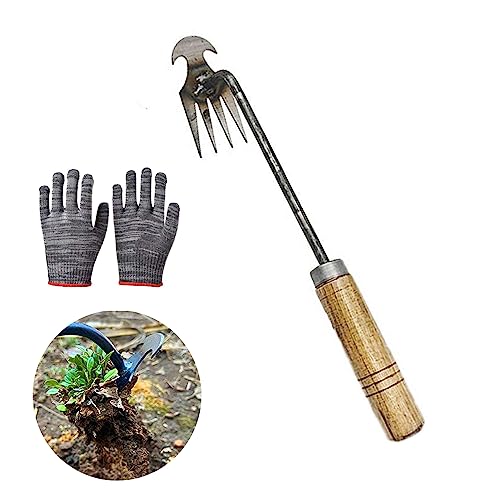 ITSHAND 2023 Artifact Uprooting Weeding Tool 4 Teeth Dual Purpose Weeder Hand Weeder Tool for Garden Yard Weed Removal (B)