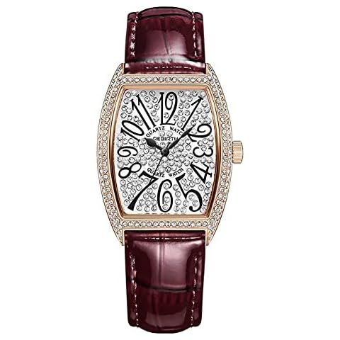 FEQEFQ Women's Analogue Quartz Watch Square Diamond Set Waterproof Leather Strap Watch (Color : Red) Cover