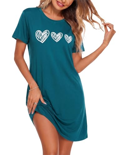 Marvmys Nachthemd Damen Kurzarm Schlafshirt Baumwolle Printed Sleepshirt Sommer T-Shirt Schlafhemd Frauen Nachtwäsche Schlafkleid