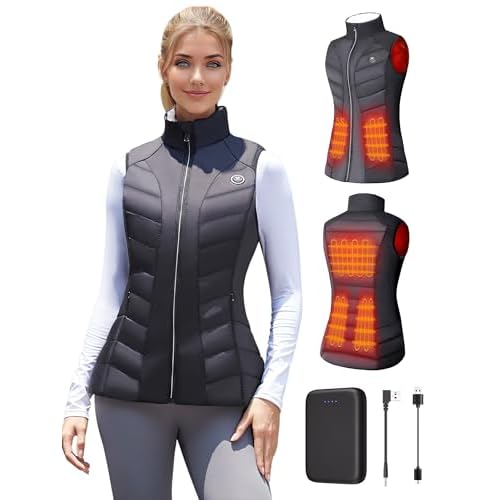 Vofuoti Beheizbare Weste Damen mit Akku, Leichtgewicht Heizweste mit 5 Heizbereich, Mode Schlanke Passform Beheizbare Jacke Damen Schwarz M Große Größen Tall