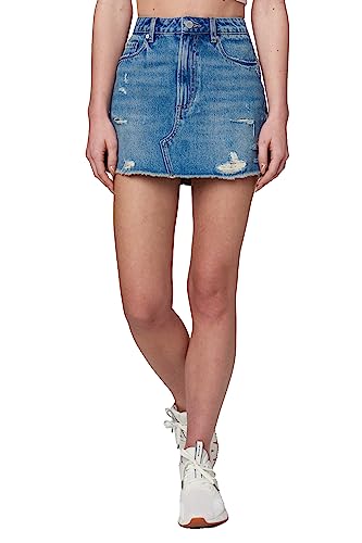 [BLANKNYC] Womens Luxury Clothing Sustainable Denim Distressed Five Pockets Mini Skirt, Comfortable & Stylish