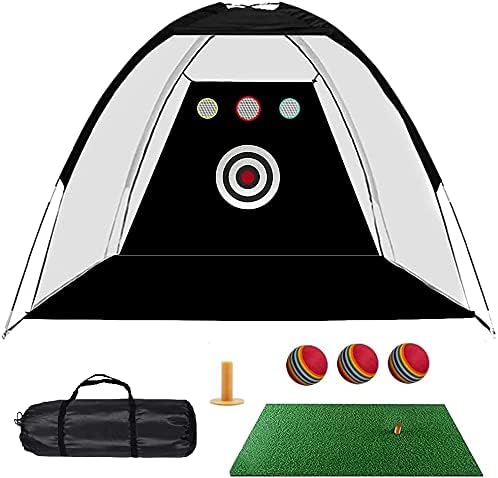 Golf Practice Net Golf Hitting Nets with Chipping Target Pockets,10 x 7ft Golf Training Aids Practice Net with Carry Bag for Kids Adult Indoor Outdoor Sports Game