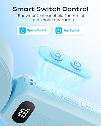 Image of Otlonpe Handheld Misting Fan Portable, Powerful 4 High Speeds Rechargeable Small Hand Held Fan Water Mist, 4000mAh Battery Operated, Foldable, Lanyard, Personal Cooling for Travel Men Wome