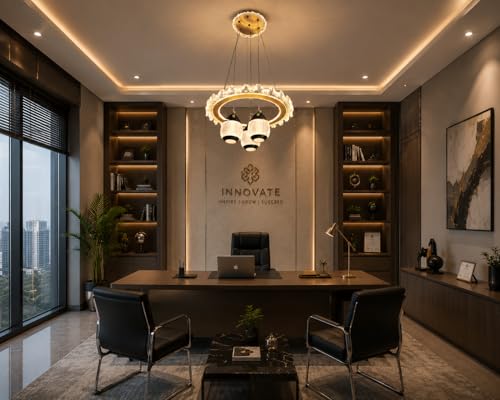 Image of Modern Premium Curved LED Gold Finish with 3 Different Color Mode (Warm White, Cool White, Neutral White) Chandelier with Height Adjustable Hanging for Bedroom, Living, Dining, Etc