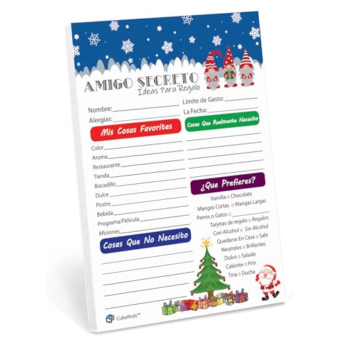 CUBEFINDS Troca de presentes de fim de ano / Questionário secreto do Papai Noel - pacote com 25, 12,7 x 18 cm - Feriado ou festa de Natal, para casa, escritório, amigos ou família - Ajude outras