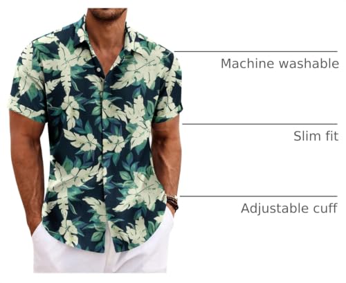 Image of COOFANDY Men's Linen Shirts Short Sleeve Casual Shirts Button Down Shirt for Men Beach Summer Wedding Shirt