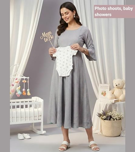 Image of DUMMY SHAPE Feeding Kurtis for Women Cotton Blend | Floral Pregnancy Flare Kurta with Dual Nursing Zippers to Pre & Post Partum | Maternity Dresses | Gifts for Pregnant Woman
